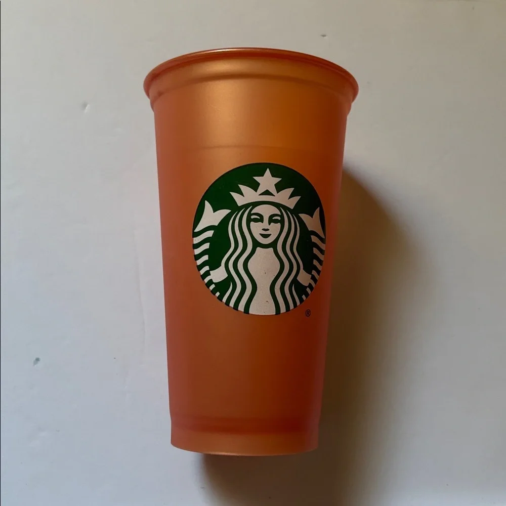 Starbucks | Bundle of Two Reusable Coffee Cups Orange + Purple Lip Kiss Imprint